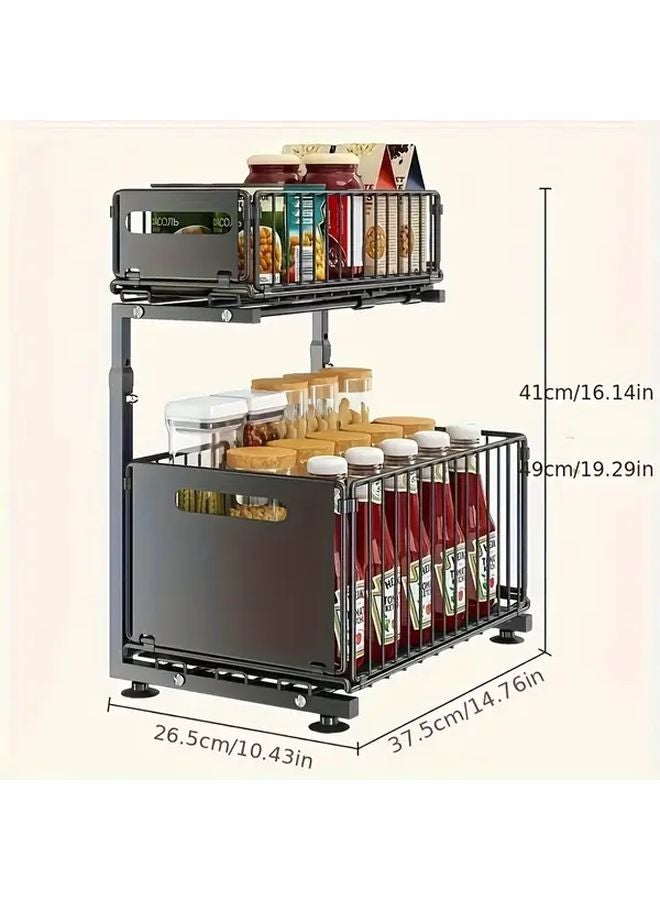 Large Black 2 Tier Kitchen Sink Organizer Adjustable Spice Rack Pull Out Storage Basket - Image 4